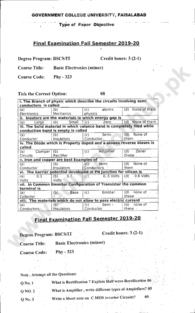 phy-323 BSCS-IT GCUF PAST PAPERS FALL 2019
