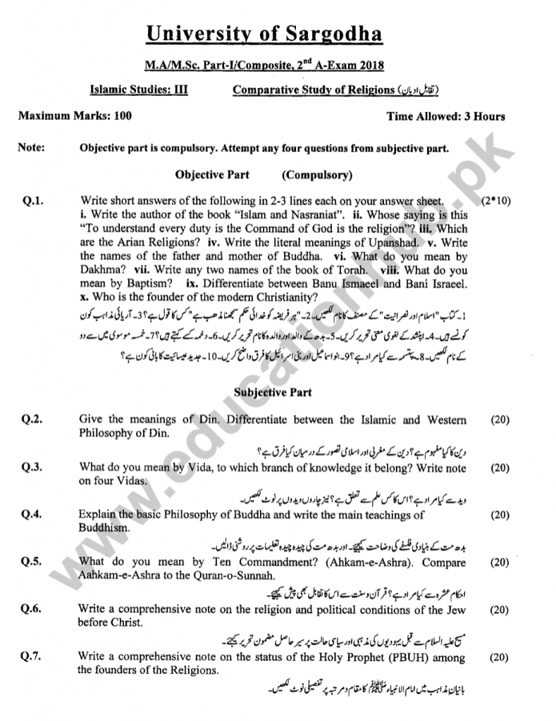 Paper 3 ma Islamic Studies-I 2-A2018