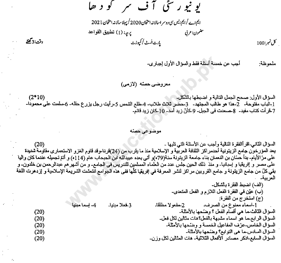 Paper 01 MA Arabic-1 UOS 1-A-2021