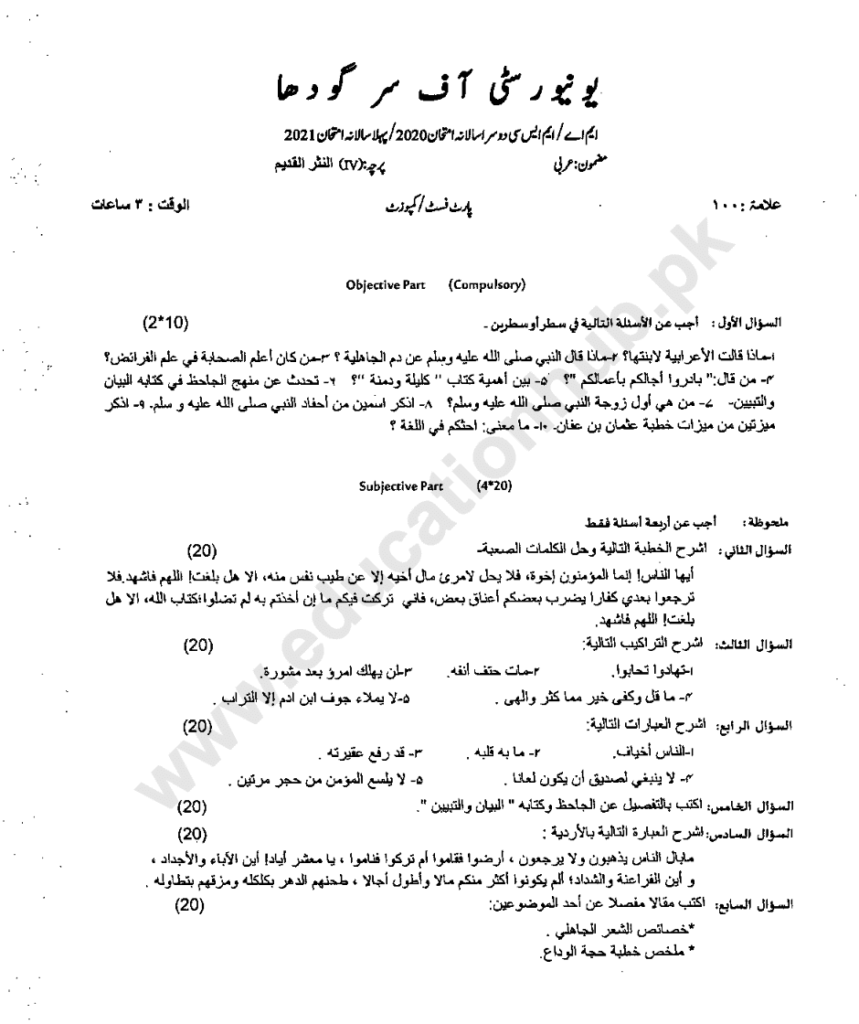 Paper 04 MA Arabic-1 UOS 1-A-2021