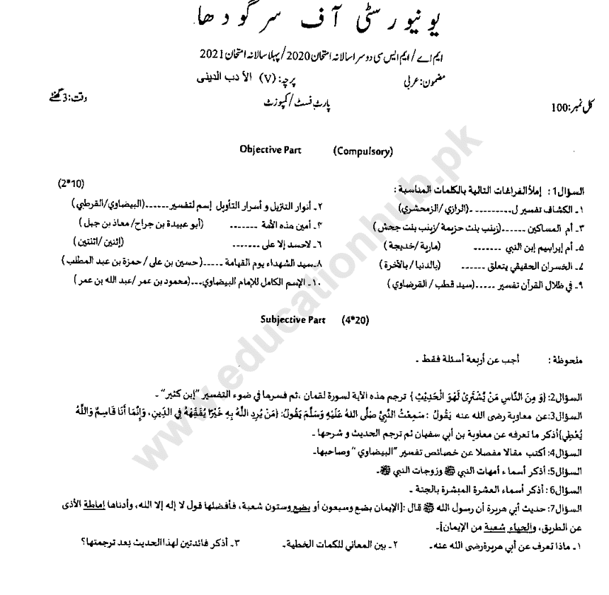 Paper 05 MA Arabic-1 UOS 1-A-2021