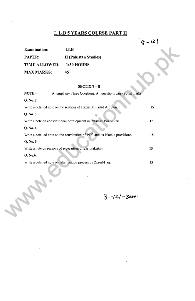 Pakistan Studies II Paper 02 Part 02 LLB-5 years program BZU 1-A 2021