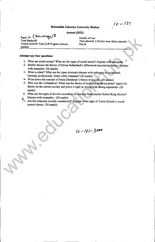 Sociology II Paper 04 Part 02 LLB-5 years program BZU 1-A 2021