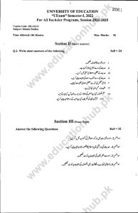 ISLA-1111 BS Programs Education University Lahore Subjective Past Papers-2022