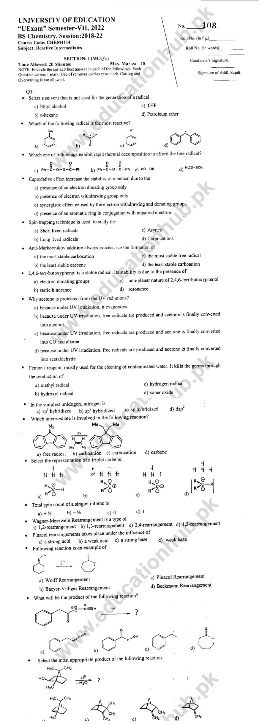 CHEM4114 Reactive Intermediates BS Chemistry Education University Past ...