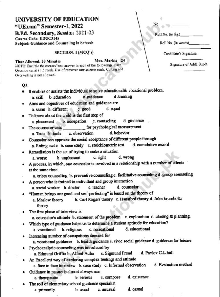 EDUC-3145 OBJECTIVE B. ED EDUCATION UNIVERSITY PAST PAPER 2022