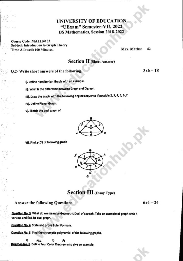 Math-4133 Subjective BS Math Education Uni Past Paper 2022 (2)