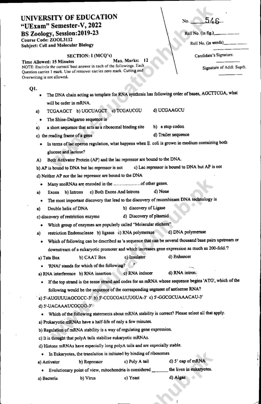 ZOOL3112 Cell And Molecular Biology BS Zoology Education University ...