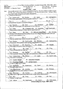 Biology Objective Intermediate Part 1 Group 1 Annual 2022 Past Paper