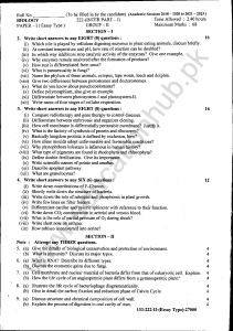 Biology Subjective Intermediate Part 1 Group 2 Annual 2022 Past Paper