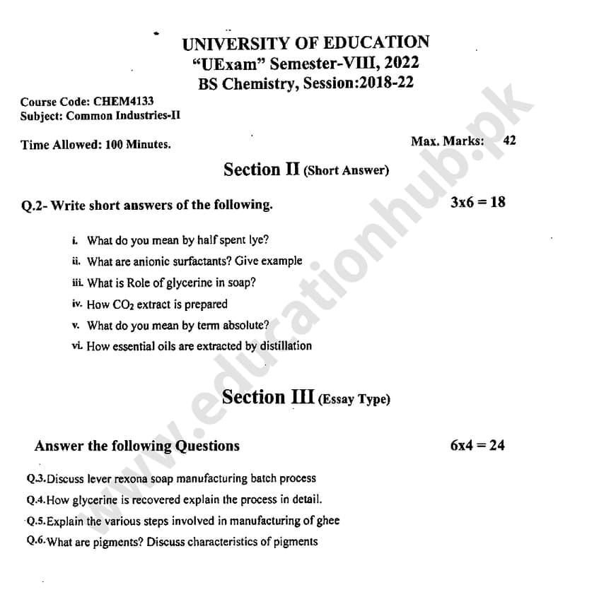 CHEM-4133 subjective BS Chemistry Education University Past Papers