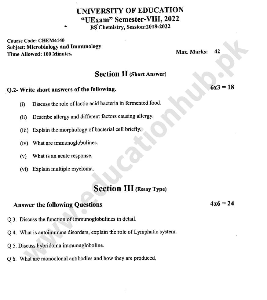 CHEM-4140 subjective BS Chemistry Education University Past Papers