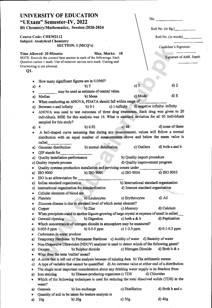 CHEM2112 Analytical Chemistry BS Chemistry Education University Past ...