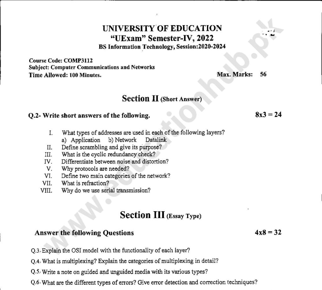 COMP-3112 Subjective BS IT Education University PAst Paper 2022