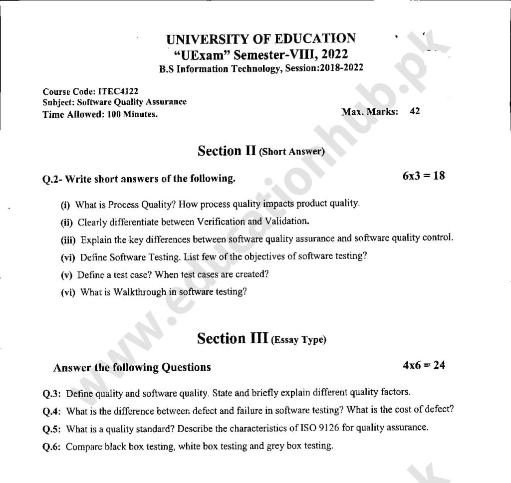 ITEC-4122 Subjective BS IT Education University PAst Paper 2022