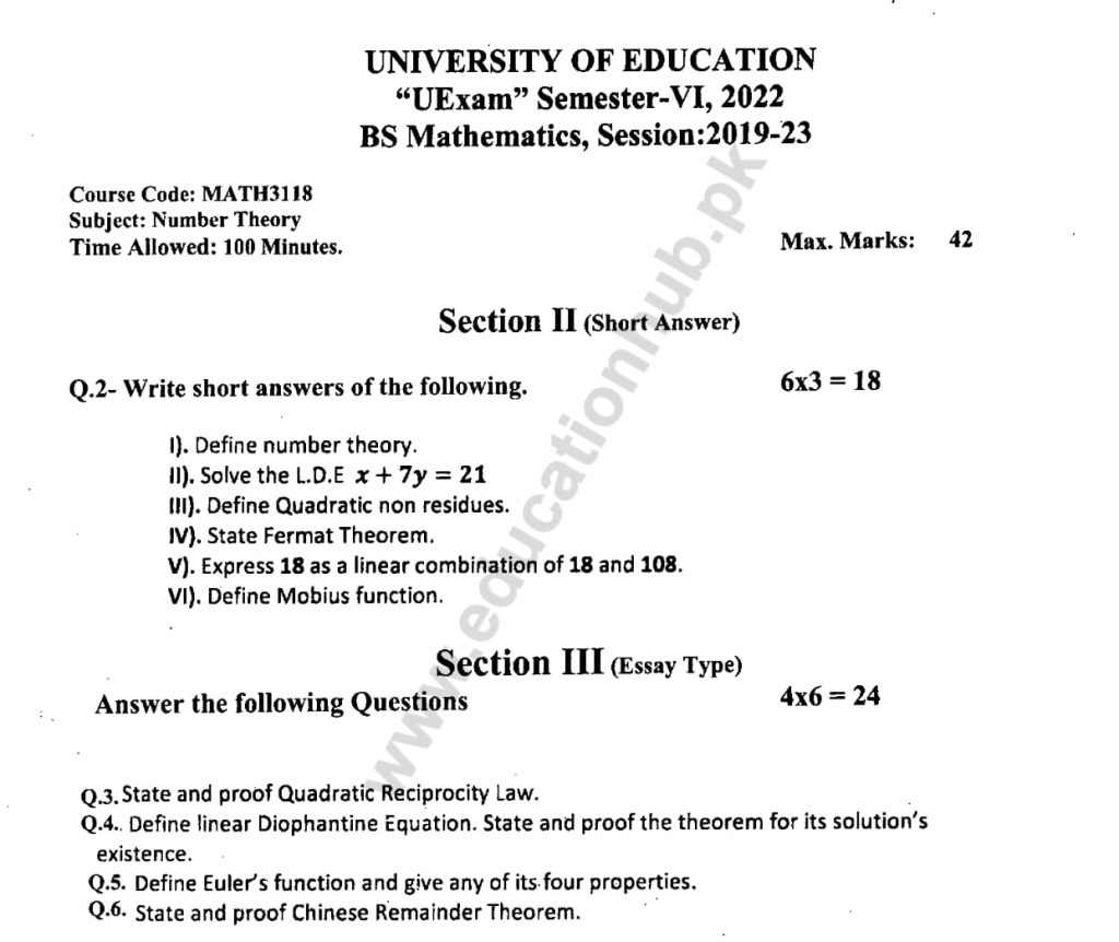 MATH3118 Subjective BS MATH Education University Past Paper 2022