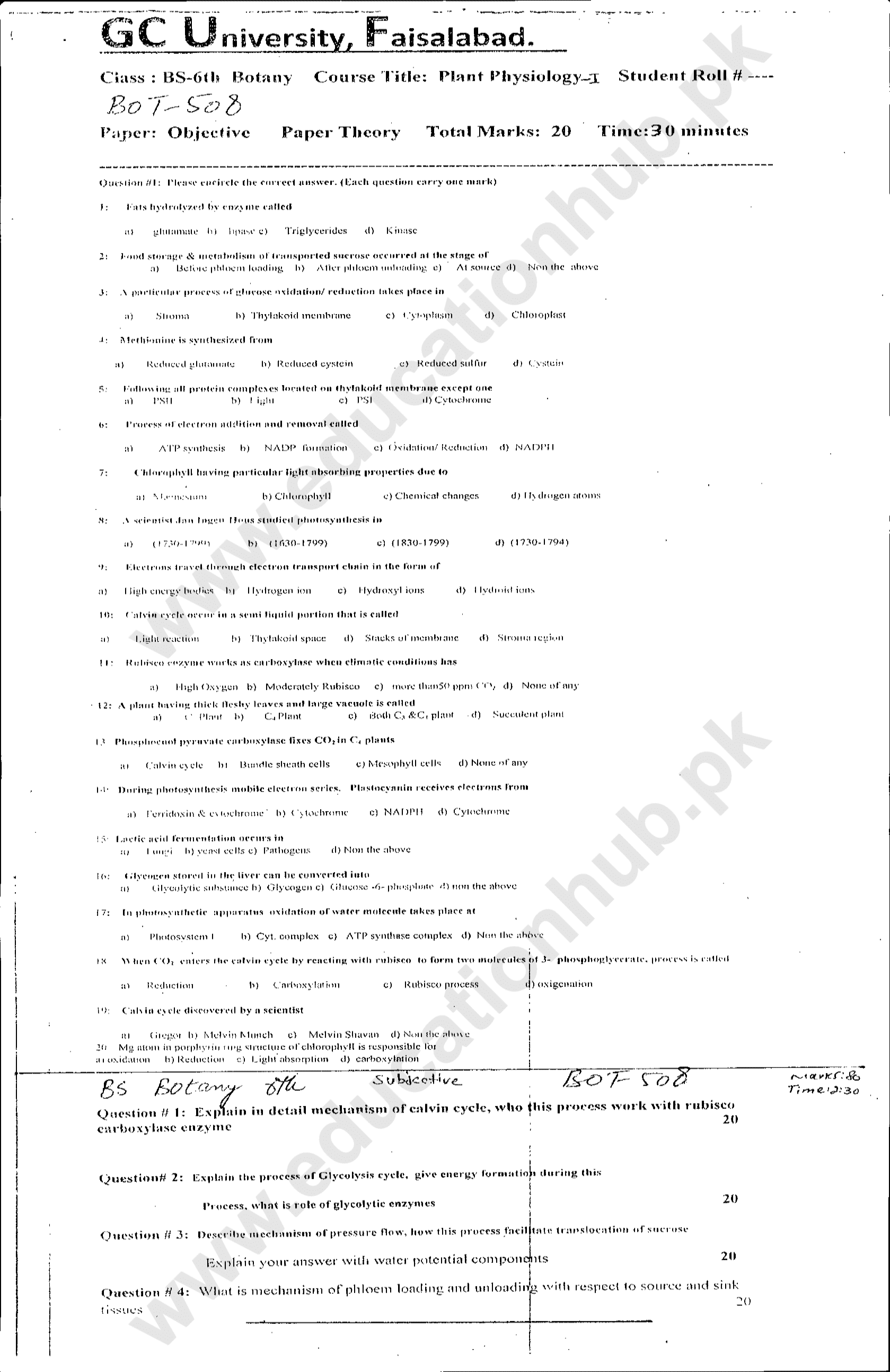 BOT-508 BS Botany GCUF Spring-2022 Past Paperingle0000196A