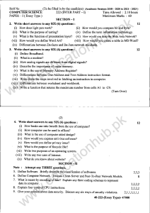Compute Science Subjective Intermediate Part 1 Annual 2022 Past Paper