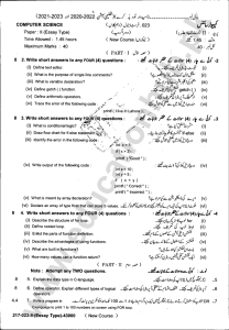 Computer 10th Class Group-2 Subjective BISE LAHORE Annual-2023
