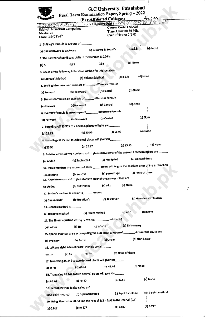 CSI-505 BSCS GCUF Spring-2022 Past Paper