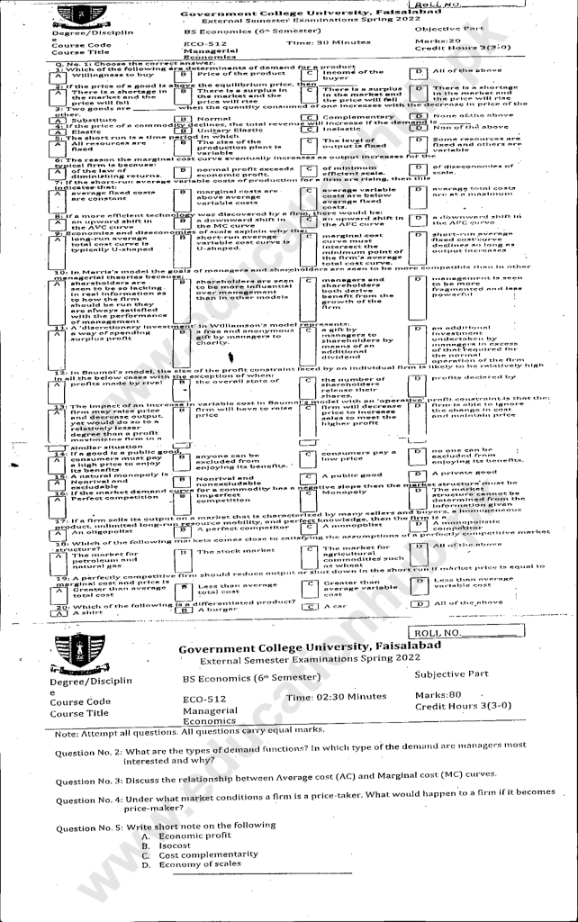 ECO-512 BS Economics GCUF Spring-2022 Past Paper (2)