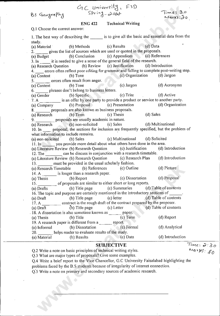 ENG-422 BS Geography GCUF Spring-2022 Past Paper (3)