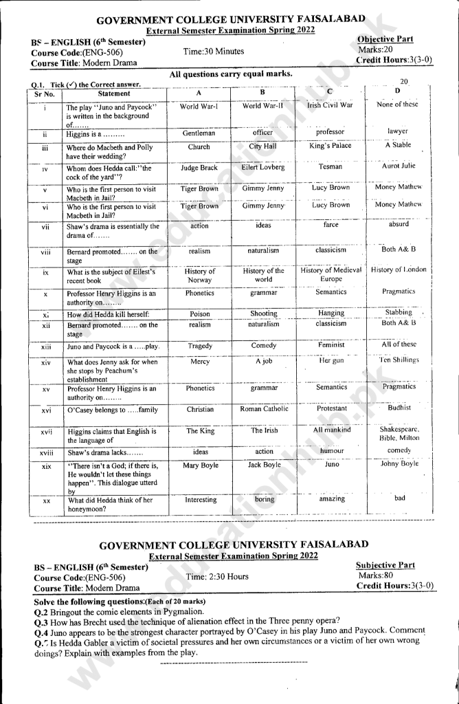 ENG-506 BS English GCUF Spring-2022 Past Paper (2)