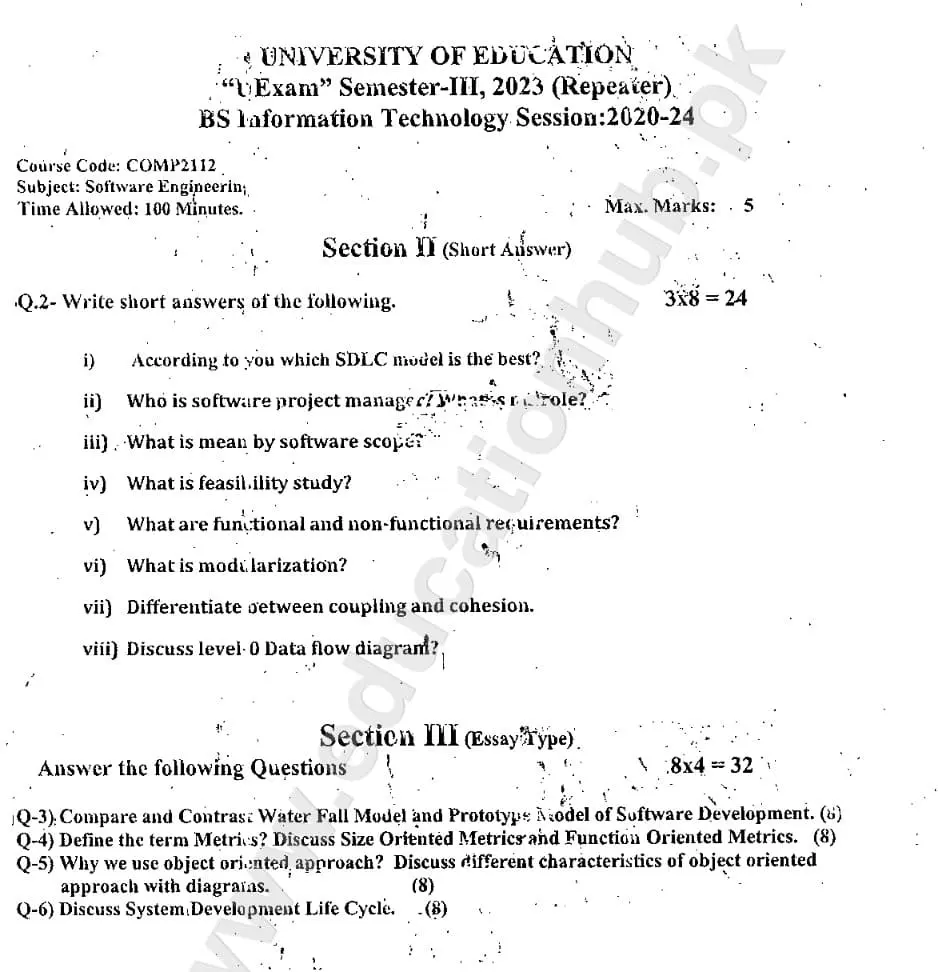 COMP-2112 BS IT Education University Lahore Subjective Past Papers-2023