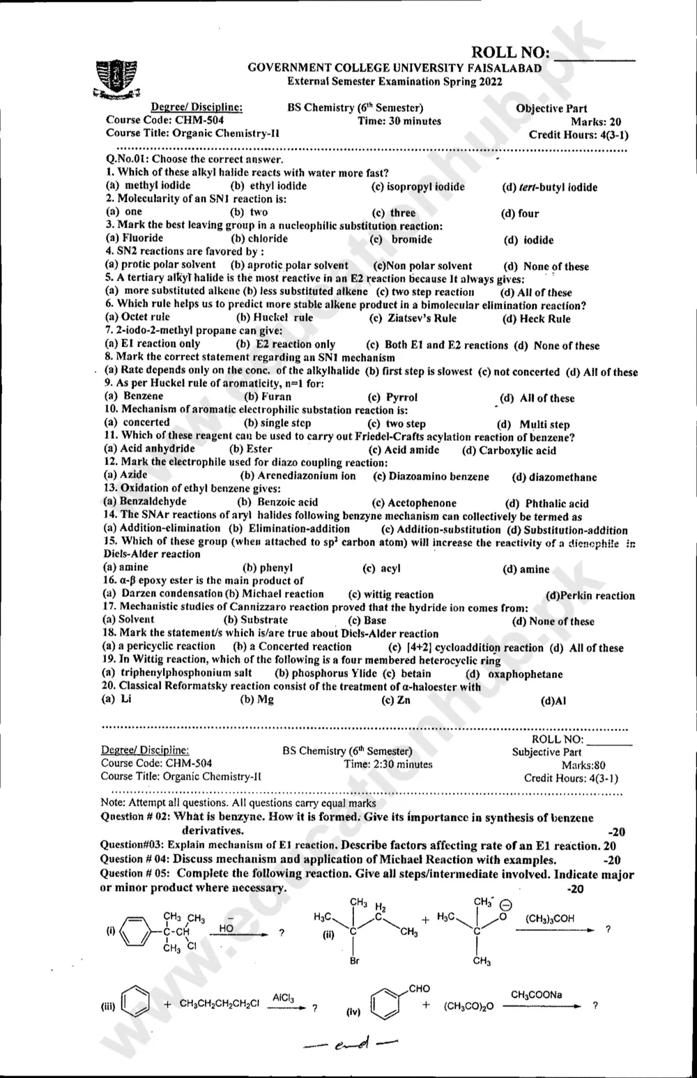 CHM-504 BS Chemistry GCUF Spring-2022 Past Paper (2)