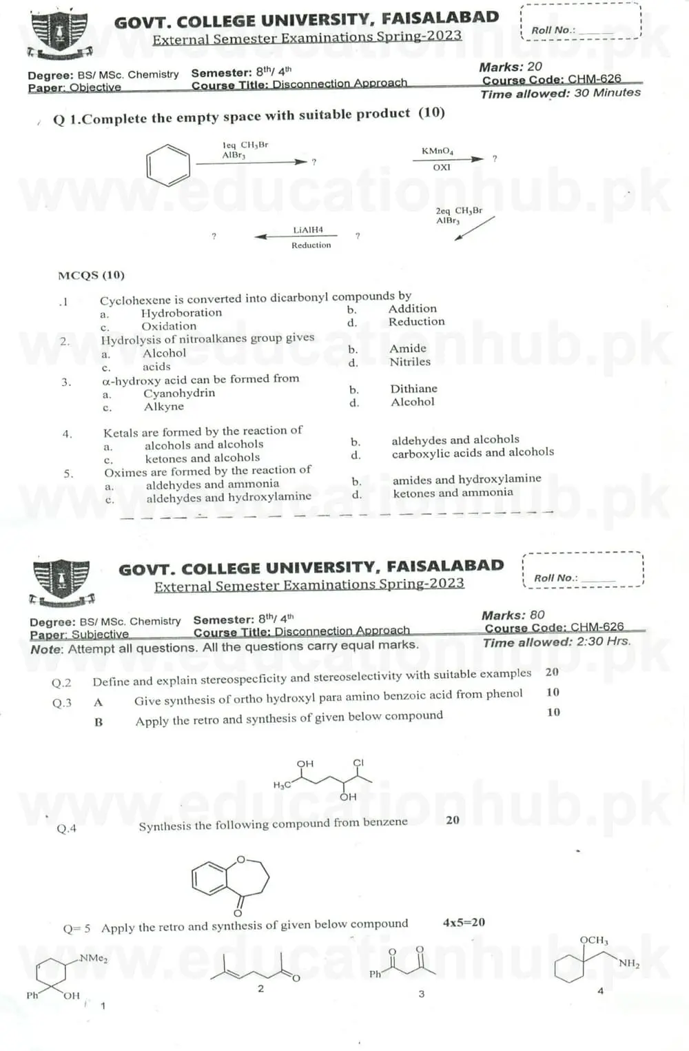 CHM-626 BS CHEMISTRY GCUF Past Paper 2023.jpg