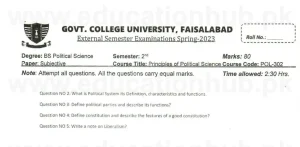 POL-302 Principals of Political Science BS Pol Science GCUF Past Papers 2023 (2)