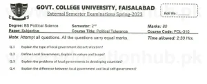 POL-310 Political Tolerance BS Pol Science GCUF Past Papers 2023 (2)