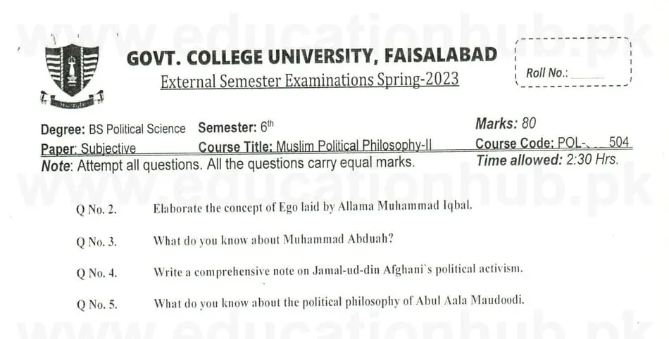 POL-504 Muslim Political Philosophy II BS Pol Science GCUF Past Papers 2023 (2)