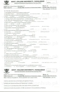 PPS-301 Intor to Parlimertry StudBS Pol Science GCUF Past Papers 2023