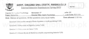 PSY-510 Health Psychology II BS Psychology GCUF Past Papers 2023