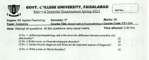 psy-504 Mendtal Health and Psychology II BS Psychology GCUF Past Papers 2023 (2)