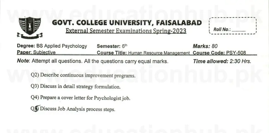 psy-508 Human Resources Management BS Psychology GCUF Past Papers 2023 (2)