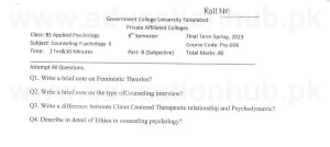 psy-606 Counselling Psychology II BS Psychology GCUF Past Papers 2023 (2)