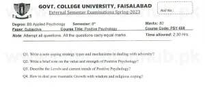 psy-608 Positive Psychology BS Psychology GCUF Past Papers 2023 (2)