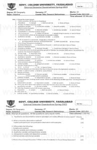 GEO-504 Research Methodology BS Geography GCUF Past paper 2023