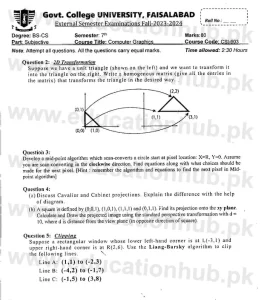 Computer Graphics BS CS Past Paper 2023