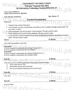 COMP-2113 DSA Edication University Pcactical Past Paper 2024