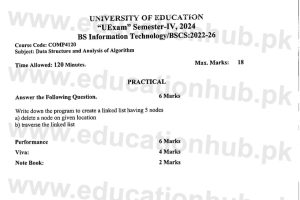 COMP-4120 DSA Education University Practical Past Paper 2024