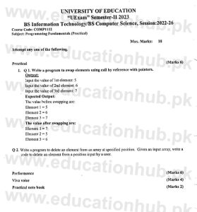 comp-1112 Programming Fundamentals Education University Practical Past Paper 2023