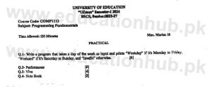 comp-1112 Programming Fundamentals Education University Practical Past Paper 2024